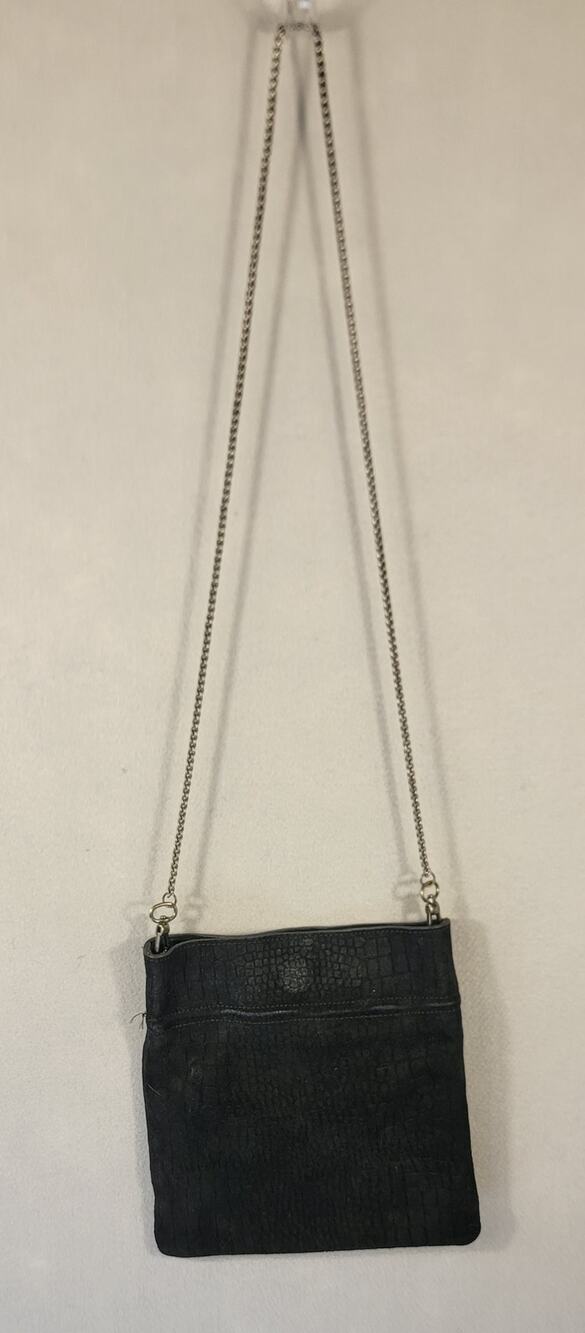 Free People Black Leather Suede Magnetic Closure Chain Crossbody Bag Purse